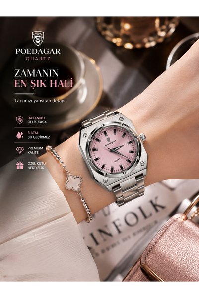 Generic Brand Women's Wristwatch Pink Dial Silver Color Steel Band Quartz Stylish Premium Design