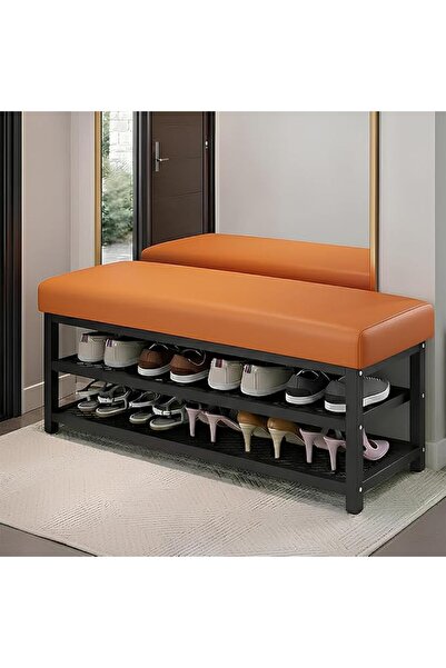 Taimi منظم أحذية من طبقتين بطول 80 سم مع مقعد مبطن من الجلد الصناعي الرمادي و...