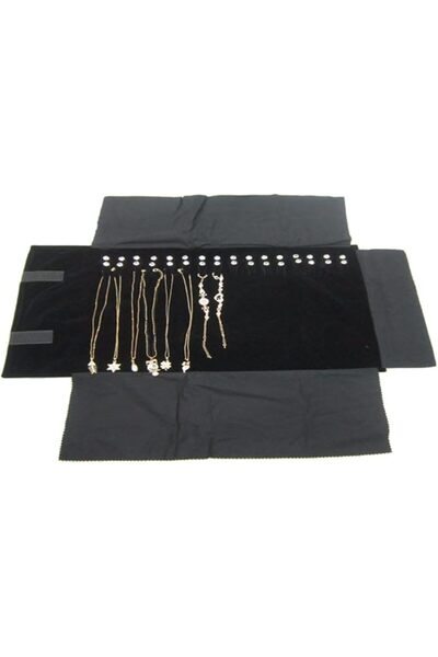 Generic Portable Jewellery Roll Storage Bag, 58 x 30 cm, 16 Hooks, Black Velv...