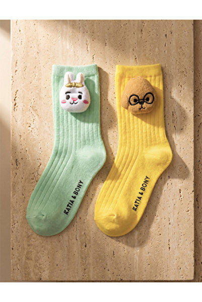 Katia&Bony Children's 2-Piece Colorful Socks with Animal Accessories