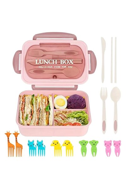Generic Adult/Children's Lunch Box, Three Compartment Bento Box with Cutlery ...