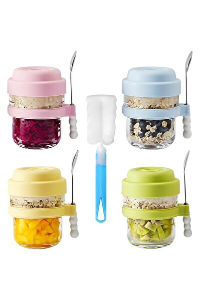 Generic 15 oz Glass Cereal Cups with Lids and Spoons, Colorful Airtight Jars ...