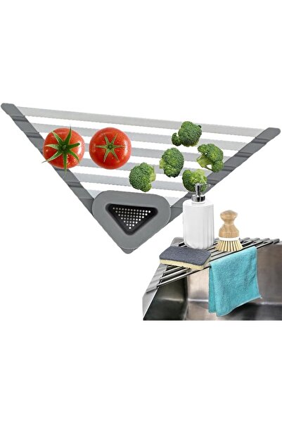 EXCEFORE Triangle Sink Caddy Sink Organizer with Roll-Up Heavy Duty Silicone ...