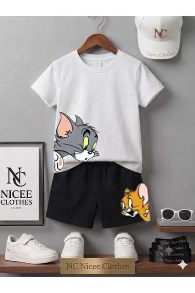 Leto Lykia Summer Children's T-Shirt Shorts Unisex (Tom and Jerry Printed)