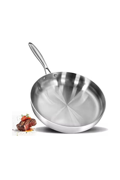 Haus Roland Three-Layer Stainless Steel Frying Pan, Chef's Pan, Oven Safe, In...