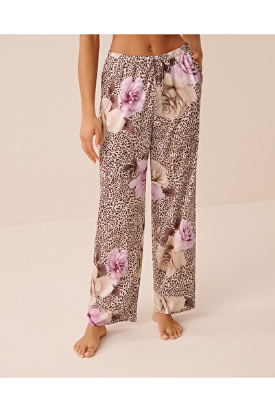 La Vie en Rose Floral Leopard Print Satin Pants