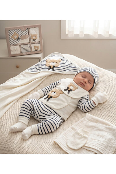 EDM Kidss 100% Cotton Blue Striped Teddy Bear Embroidered 10 Piece Hospital R...