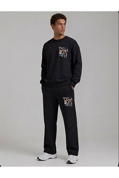 FUFLUNS Ny Bear Printed Men's Tube-Cut Collar Bottom/Up Trouser Track Suit