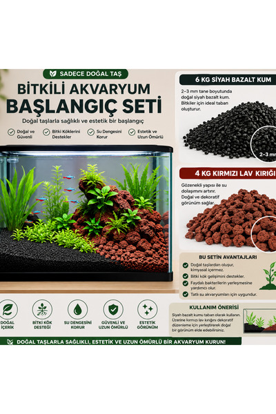 Barış bazalt doğaltaş Bitkili Akvaryum Başlangıç Zemin Kum Seti Toplam 10 KG ...