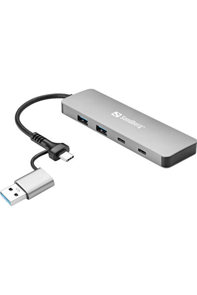 Sandberg Διανομέας USB 2.0 4 θυρών με σύνδεση USB-A, Γκρι