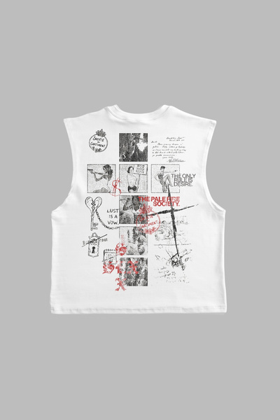 Sekizbiraltı Pale Fire Society Back Printed White Zero Sleeve Tshirt