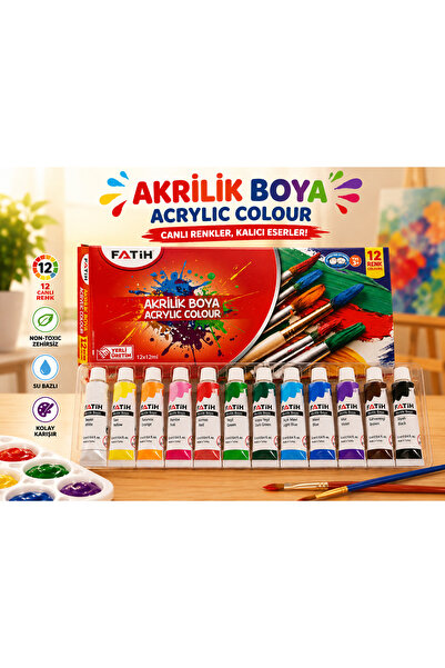 u.s.m ucuzsanalmarket Fatih Akrilik Boya Tüplü 12 gr 12 Li Karışık Renk