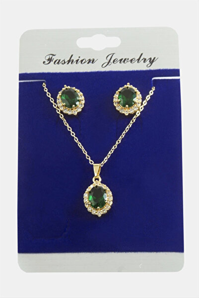 Mercansa Oval Zircon Stone Set Necklace