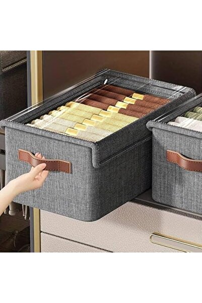 KASTWAVE 2 Pack Foldable Storage Box with Lid, 26L Linen Fabric Organizer wit...
