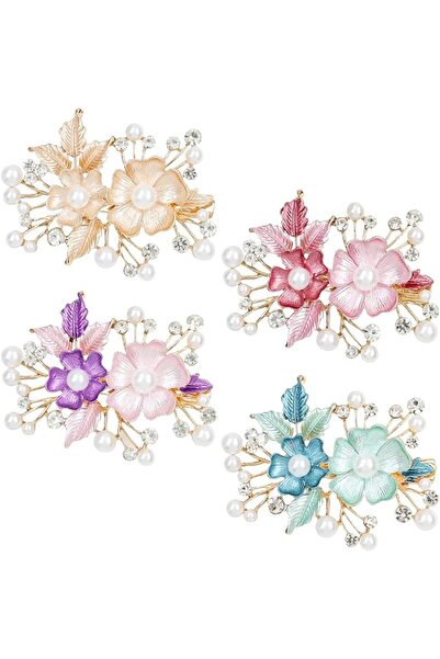 KASTWAVE 4 Pack Sparkly Rhinestone Flower Hair Clips, Vintage Retro Metal Fre...