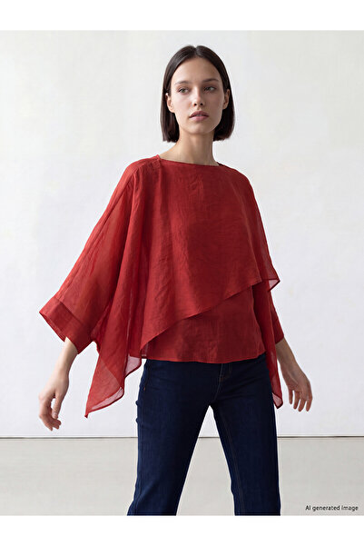 LC Waikiki Trendlucky Asymmetrical Cut Bat Sleeve Layered Blouse with a Diffe...