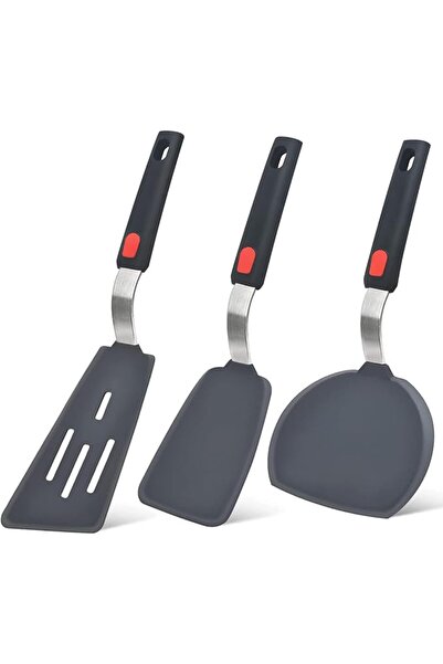 GENERAL 3-Piece Black Silicone Spatula Set with Stainless Steel Handles, Flex...