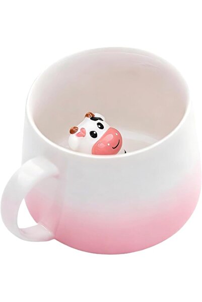 KASTWAVE Cute Animal Coffee Mug, 12oz Handmade Ceramic Cup with 3D Pink Cow F...