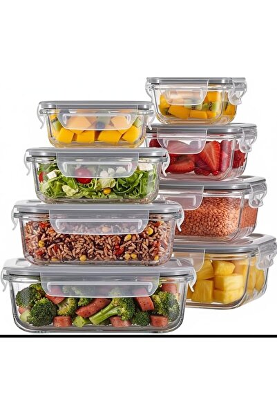 GENERAL BAWABA 8-Pack Glass Food Storage Containers with Airtight Lids | Grey...