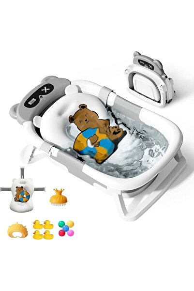 BYBEO 13 PCS Baby Bath Tub Foldable Bathtub With Temperature Sensing + Bathma...