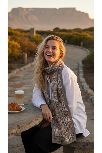 ABOUT US Beige Khaki Paisley Patterned Women's Shawl Ethnic Bohemian Pattern ...