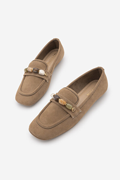 Marjin Γυναικεία παπούτσια με πέτρες στη μύτη, casual loafer, Arite Camel Suede