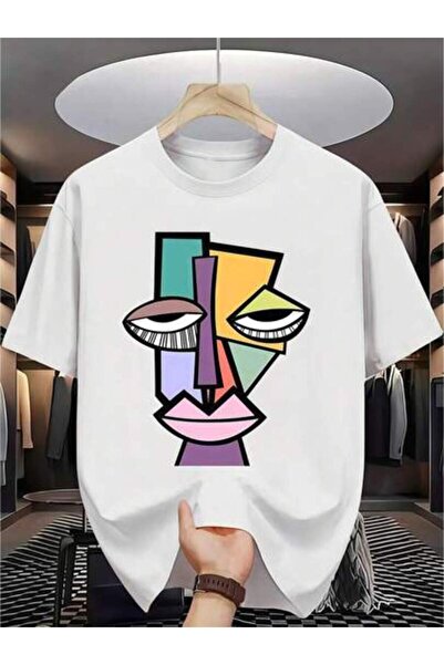 k222 1pc Womens Abstract Art Face Tshirt Cotton 180gsm.Printed Tee.Unisex Cre...