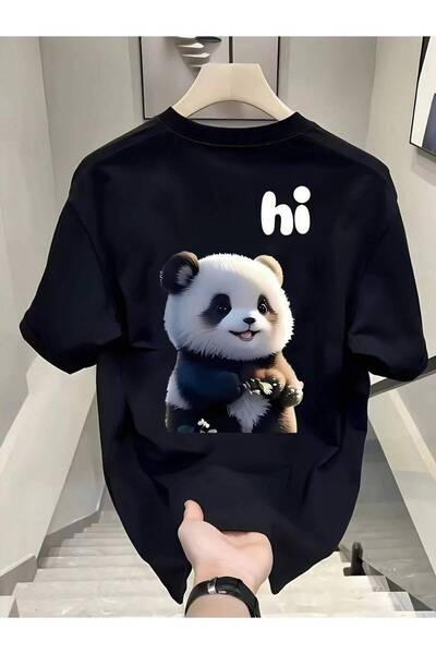2BIR تي شيرت رجالي كاجوال بأكمام قصيرة مع طباعة باندا وعبارة "Hello" - تصميم ...
