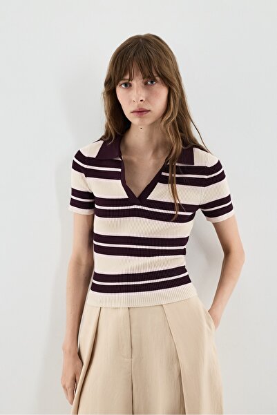 LEFTIES Basic fitilli polo yaka t-shirt