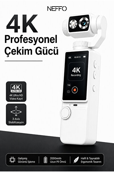 NEFFO 4K HD Taşınabilir Vlog Spor Ve Aksiyon Kamerası 2.0" Döndürülebilir IPS...