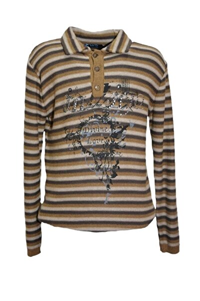 OEM Pulover trendy, nuanta de maro-bej, cu design dungat chic