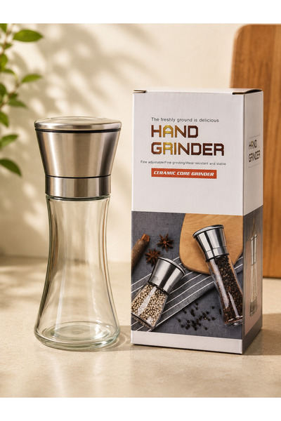 Hand Grinder Küçük Cam Hazne/Krom Bel/Metal Kapak /Baharat Öğütücü
