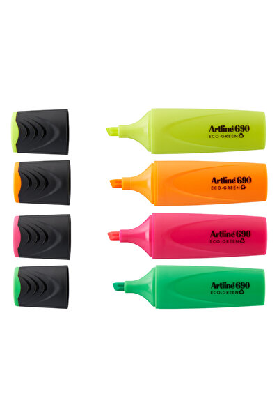 artline Textmarker 690 Green, Varf Tesit 1.0-4.0Mm, 4 Culori/Set, Verde, 4.0 mm
