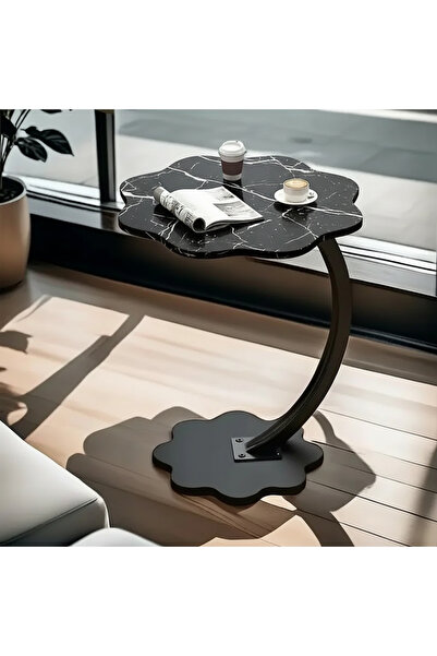 The Living Modern Flower-Edged Round Side Table with Curved Column | Multi-Pu...