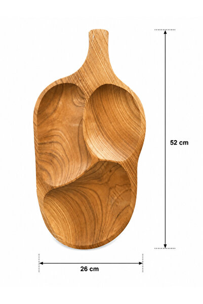 Generic Brand Wooden Serving Tray with 3 Compartments, Leaf Pattern, 52 x 26 cm