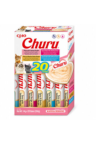 Inaba Ciao Churu Recompense Cremoase pentru Pisici, Mix Ton cu Somon, Creveți...