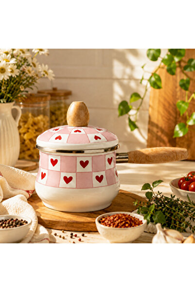 Generic Brand وعاء حليب وصلصة مطلي بالمينا بنمط قلب مع مقبض خشبي - منتج مطبخ ...