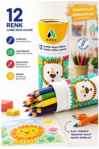 Artmaster 12 li Jumbo Kuru Boya Kalemi Teneke Kutu 1 Paket Adel Kalın 12 Renk...