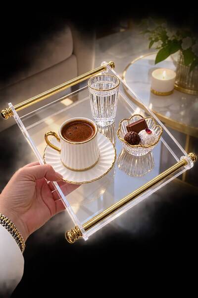 elif aksesuar Plexi Gold Metal Coffee Tray with Handle and Presentation Tray ...