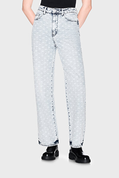 Armani Exchange Bol Kesimli Tamamı Baskılı Yüksek Bel Jeans Kadın KOT PANTOLO...