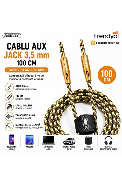 ASMXX Cablu Audio AUX REMAX RL-L100, Jack 3.5 mm - Jack 3.5 mm, 100 cm, Imple...