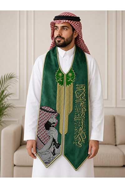Generic Brand Saudi National Day Scarf Green Embroidered Luxury National Day ...