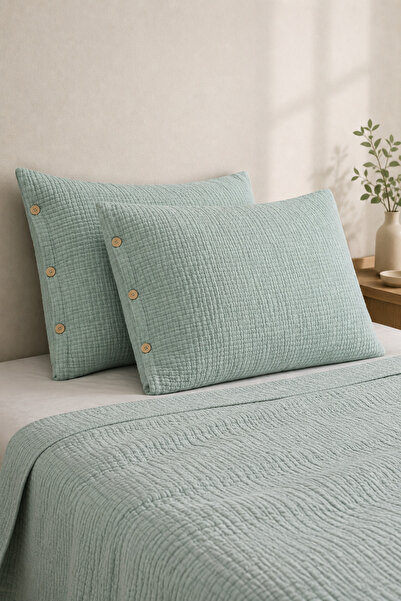 VERONİCA LİNE 6 Layer Muslin 100% Cotton 2-Piece Buttoned Set of Pillowcase 5...