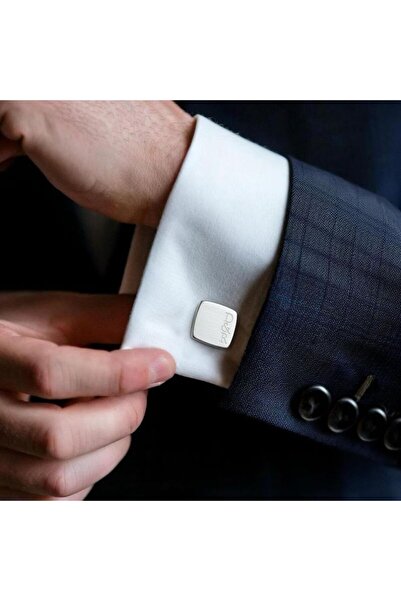 N!da Jewelry 925 Ayar Gümüş Kare Tasarım Çift Harf Kol Düğmesi