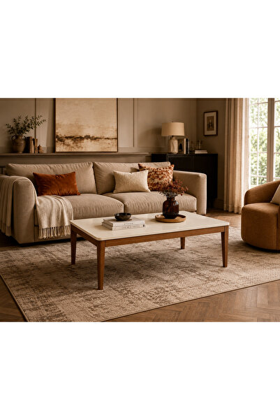 FAMİ HOME Cordoba Modern Krem Ceviz Orta Sehpa Ahşap Salon Sehpası