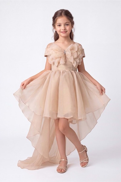 Mnk Baby&Kids فستان سهرة كريستال ليمني بذيل طويل للفتيات M00856 PUDRA