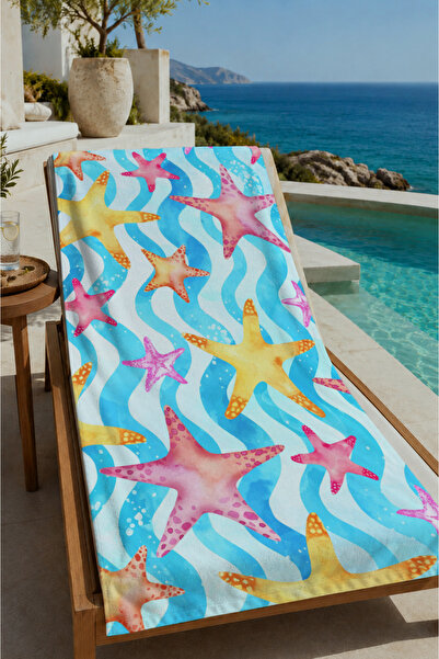 Evmila Pastel Blue Yellow Pink Abstract Wave Pattern 70X150 Beach Towel - Dig...