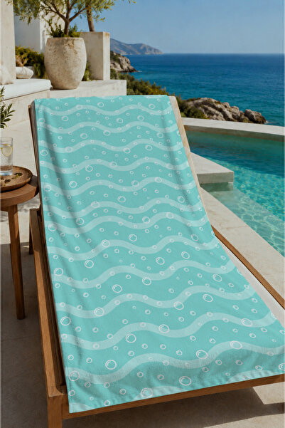 Evmila Mint zeleni beli talasasti prugasti peškir za plažu 70x150 - pamučni p...