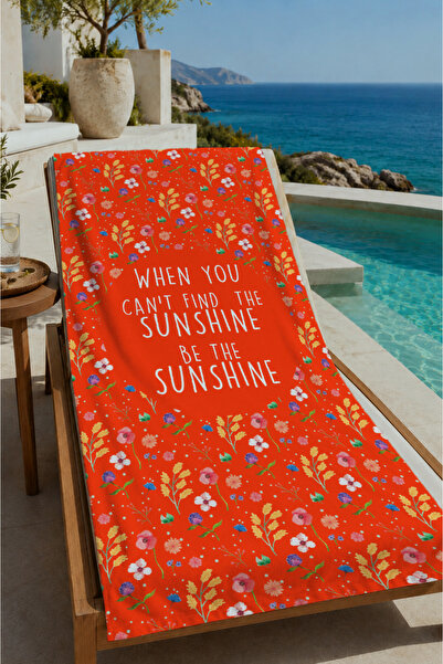 Evmila Orange Tiny Floral Summer Themed Typographic Patterned 70X150 Beach To...