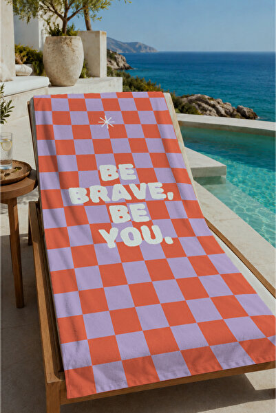 Evmila Πορτοκαλί Λιλά Πετσέτα Παραλίας  "Dama Be Brave Be You " Γραπτό 70x150...